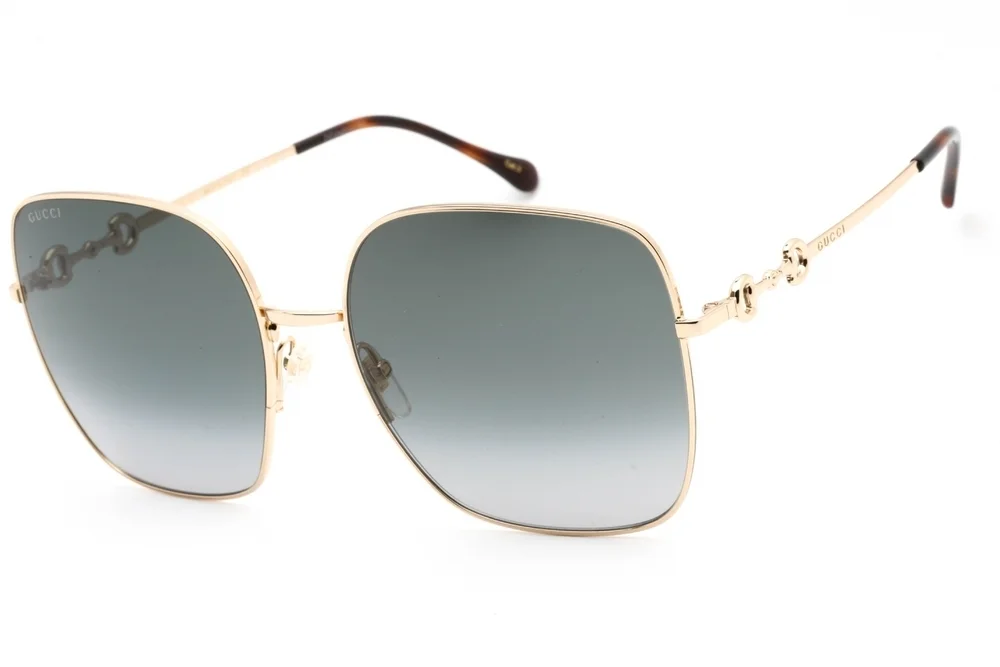 NWT Gucci GG0879S-001 Gold Rectangular 61mm Sunglasses